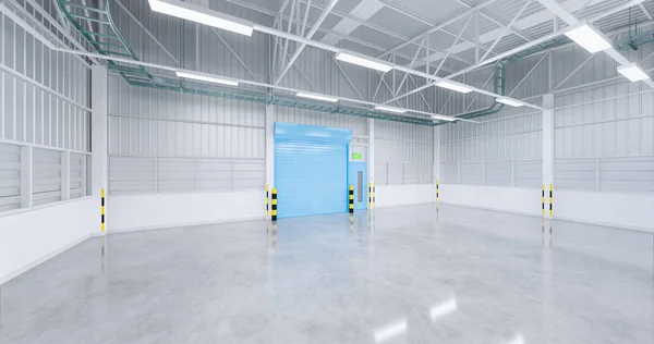 Rendering Dell Edificio Fabbrica Con Pavimento Calcestruzzo Porta Dell Otturatore — Foto Stock