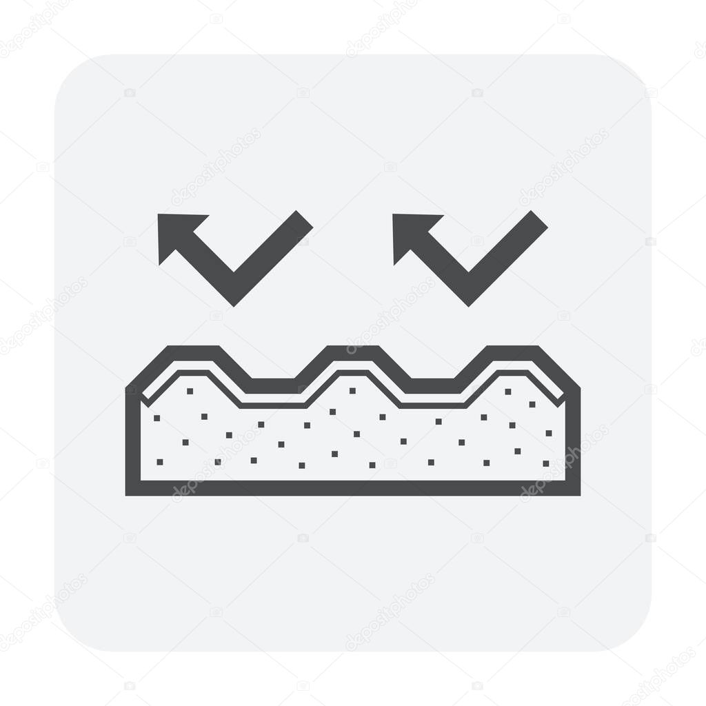 Roof tile and insulation icon design, black color.