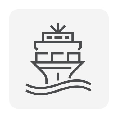 Kargo nakliye gemisi ve kargo konteynırı ikonu tasarımı, 64x64 mükemmel piksel ve düzenlenebilir felç.