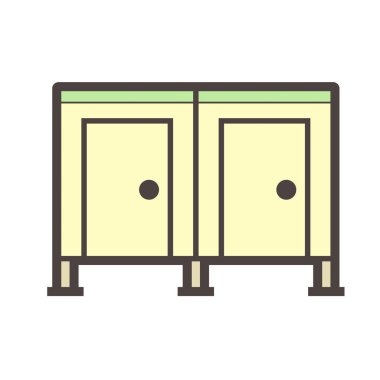 Tuvalet vektörü simgesinde beyaz üzerine disk bölme duvarı ya da bölme ekipmanı.