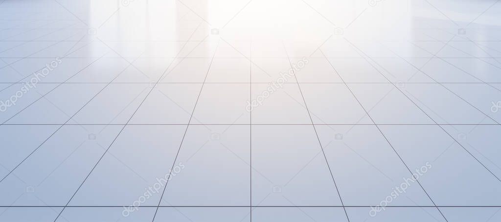3d rendering of empty room and white tile floor clean condition for background.