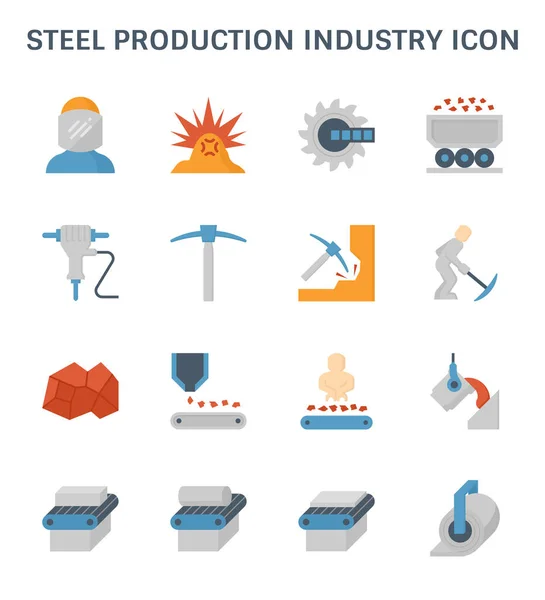 Produção Aço Conjunto Ícones Indústria Metalúrgica — Vetor de Stock