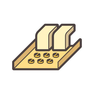 Beyaz üzerinde ilaç üretimi ve üretim vektör ikonu tasarımı.