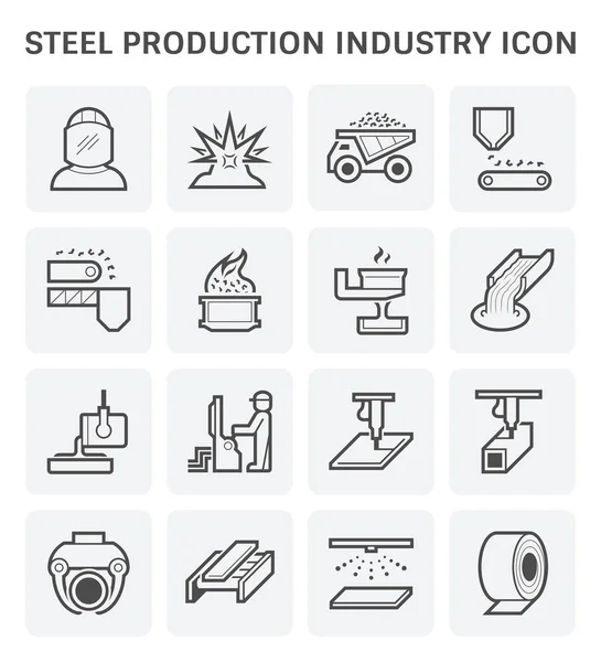 Conjunto Iconos Industria Producción Metalurgia Acero — Vector de stock