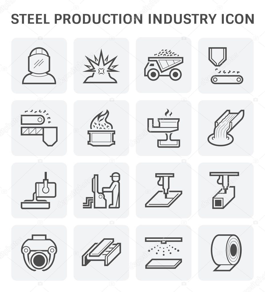 Steel production and metallurgy industry icon set.
