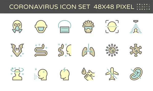 Coronavirus Ziekte Vector Icon Set Ontwerp 48X48 Pixel Perfect Aanpasbare — Stockvector