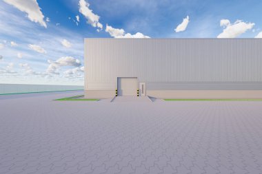 Endüstriyel arka plan için 3D depo ve deklanşör kapısı.