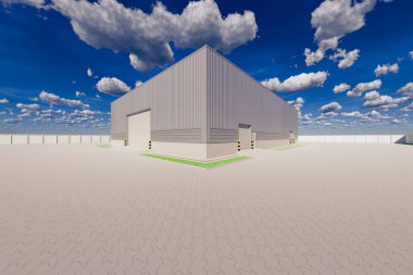 Endüstriyel arka plan için 3D depo ve deklanşör kapısı.