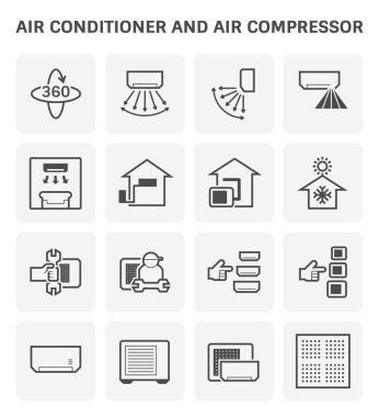 Air conditioner and air compressor vector icon set design.