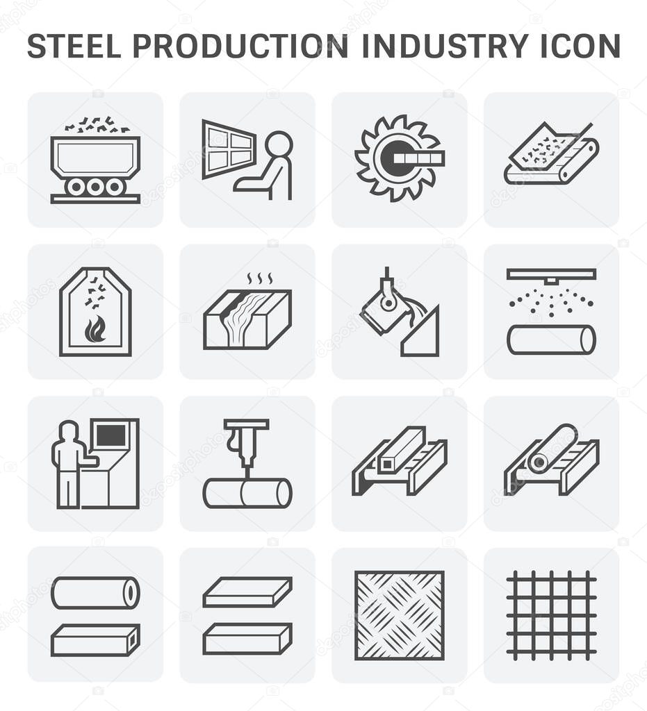 Steel production and metallurgy industry icon set.