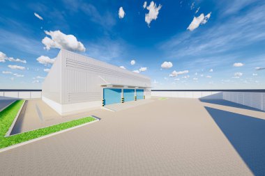 Endüstriyel arka plan için 3D depo ve deklanşör kapısı.