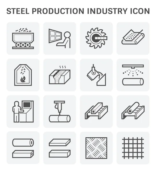 Conjunto Iconos Industria Producción Metalurgia Acero — Vector de stock