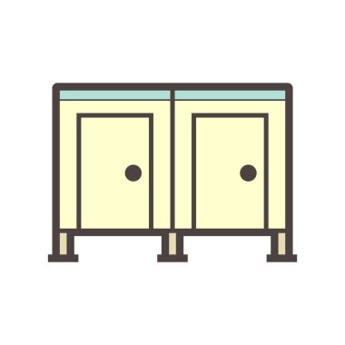 Tuvalet vektörü simgesinde beyaz üzerine disk bölme duvarı ya da bölme ekipmanı.