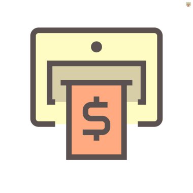 Finansal grafik tasarım ögesi için ATM ve banknot vektör simgesi tasarımı.