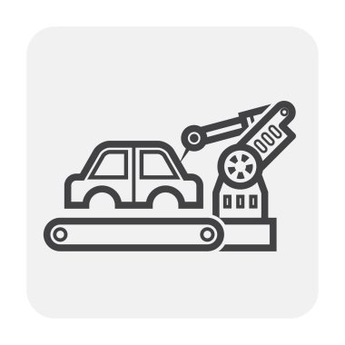 Araba üretimi ve robot simgesi.