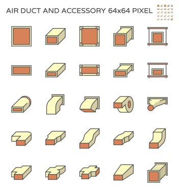 Hava kanalı ve aksesuar simgesi ayarla, 64 x 64 mükemmel piksel ve düzenlenebilir kontur.