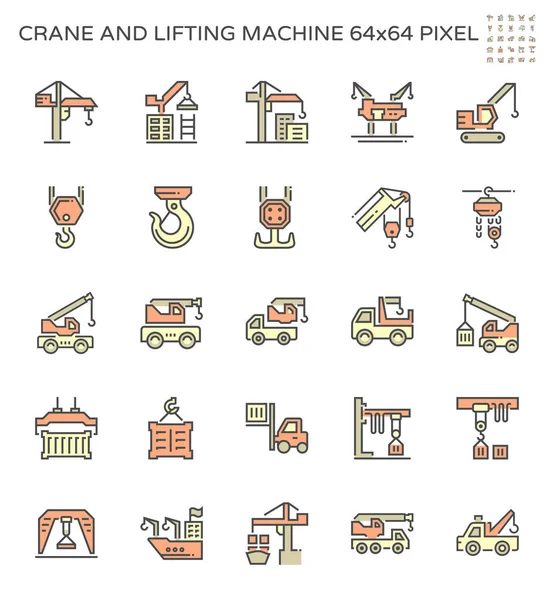 Conjunto Iconos Grúa Máquina Elevadora 64X64 Píxeles Carrera Perfecta Editable — Archivo Imágenes Vectoriales