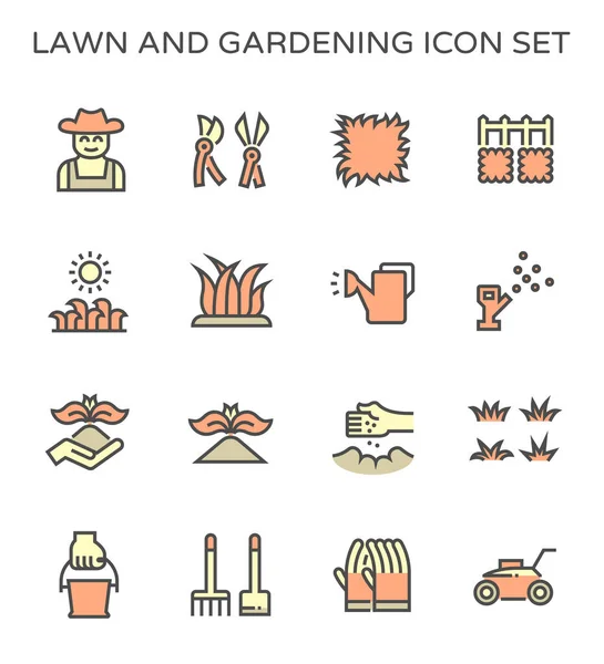Lawn Gardening Vector Ico Set Design — Stock Vector