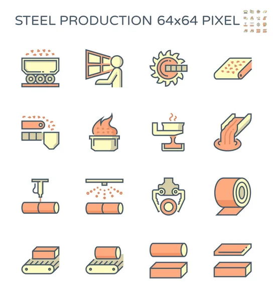 Conjunto Iconos Vectores Industria Producción Acero Metal Píxeles Perfectos 64X64 — Vector de stock