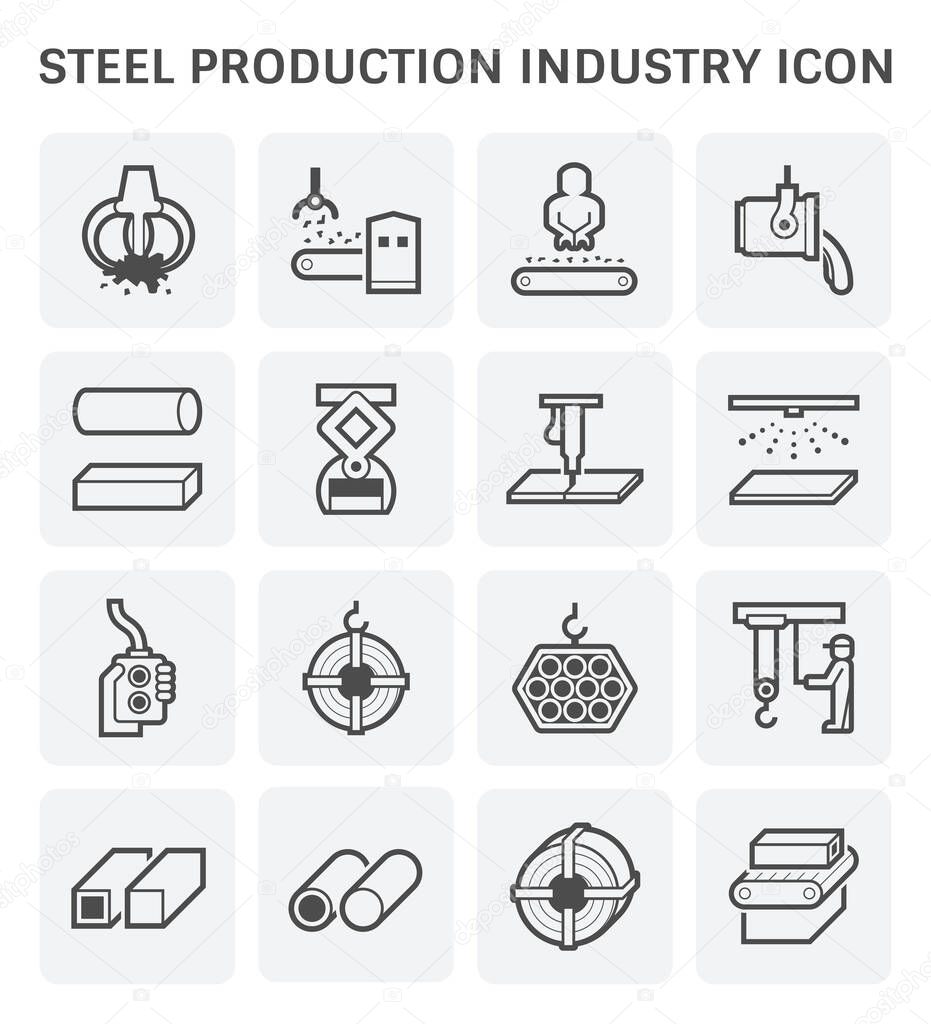 Steel production and metallurgy industry icon set.