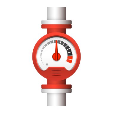 Basınç göstergesi tasarımı ve beyaz arkaplanda izole edilmiş çelik boru.