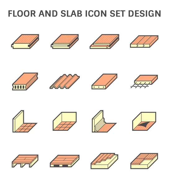 木製の床タイル床とスラブベクトルアイコンセットのデザイン — ストックベクタ