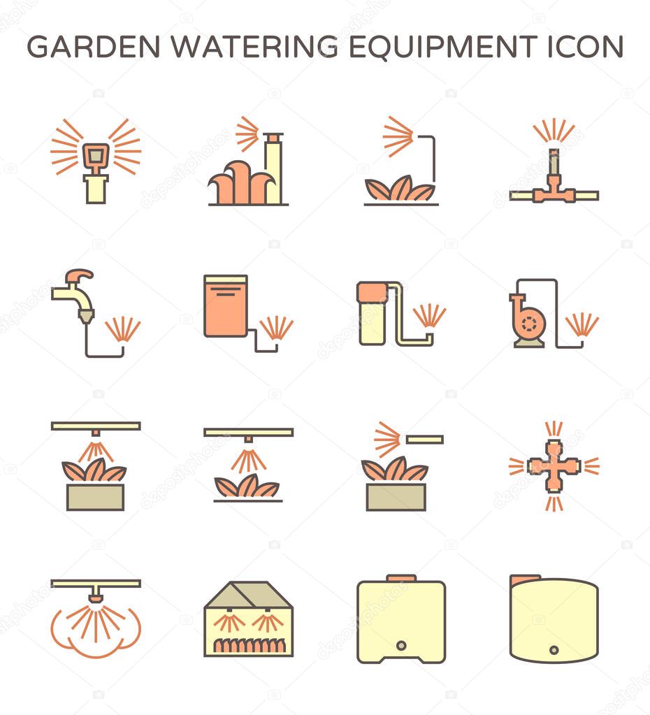 Garden watering equipment and sprinkler icon set for automatic sprinkler system graphic design element, editable stroke.