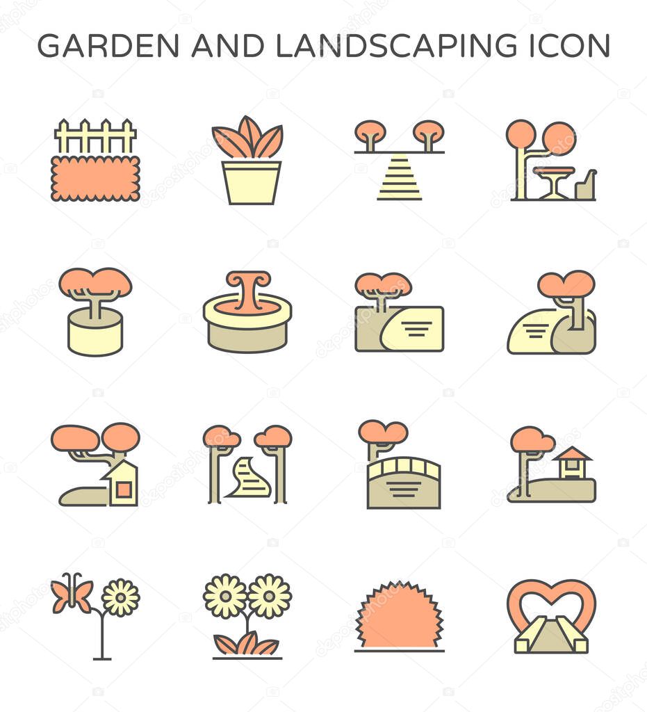 Garden and landscaping icon set for landscaping graphic design element, editable stroke.