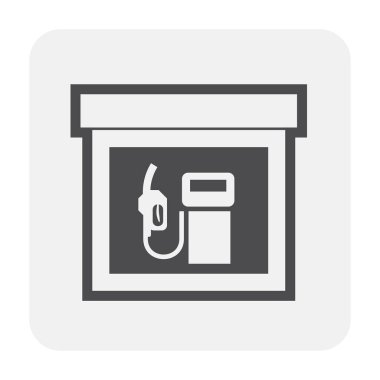 Benzin İstasyonu ve ekipman simgesi tasarım, siyah ve anahat.