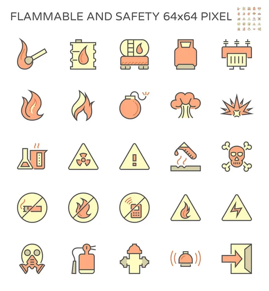 Diseño Conjunto Iconos Vector Inflamable Seguridad 64X64 Píxeles Carrera Perfecta — Vector de stock