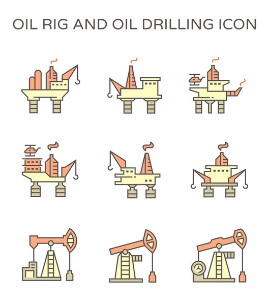 石油钻机和石油钻井行业矢量图标集设计 可编辑行程 — 图库矢量图片