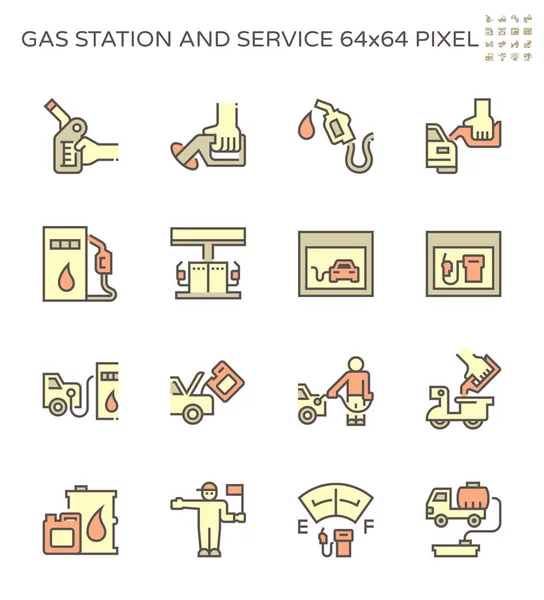 Tankstellenservice Und Fahrzeugvektorsymbole Set Design 64X64 Pixel Perfekt Und Editierbar — Stockvektor