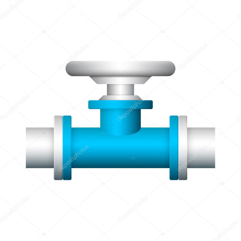 Steel pipe connector and valve icon design isolated on white bakcground.