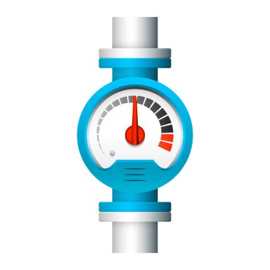 Basınç göstergesi tasarımı ve beyaz arkaplanda izole edilmiş çelik boru.