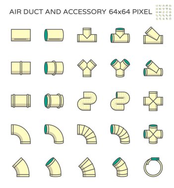 Hava kanalı ve aksesuar simgesi ayarla, 64 x 64 mükemmel piksel ve düzenlenebilir kontur.