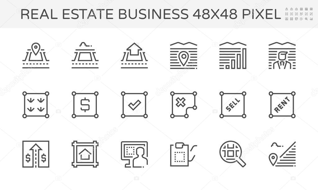 Real estate business and land investment vector icon set design, 48X48 pixel perfect and editable stroke.