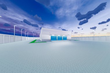 Endüstriyel arka plan için 3D depo ve deklanşör kapısı.