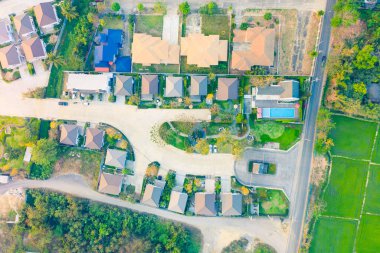 Tayland 'dan Chiang Mai, havadan bakıldığında konut ve inşaat işleri..