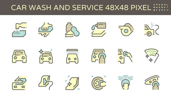 Autowaschanlage Und Service Vektor Setdesign 48X48 Pixel Perfekt Und Editierbar — Stockvektor