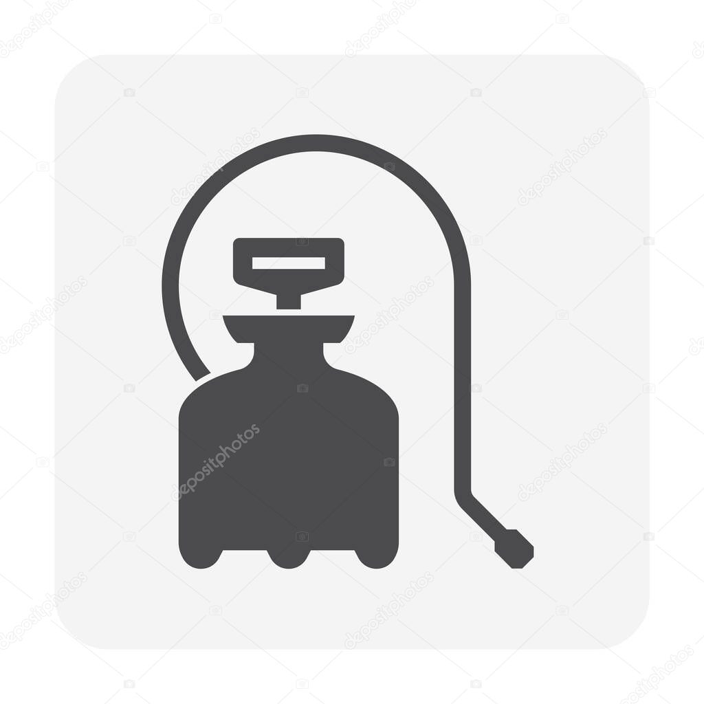 Agricultural spray tool and water tank icon design, black and outline.