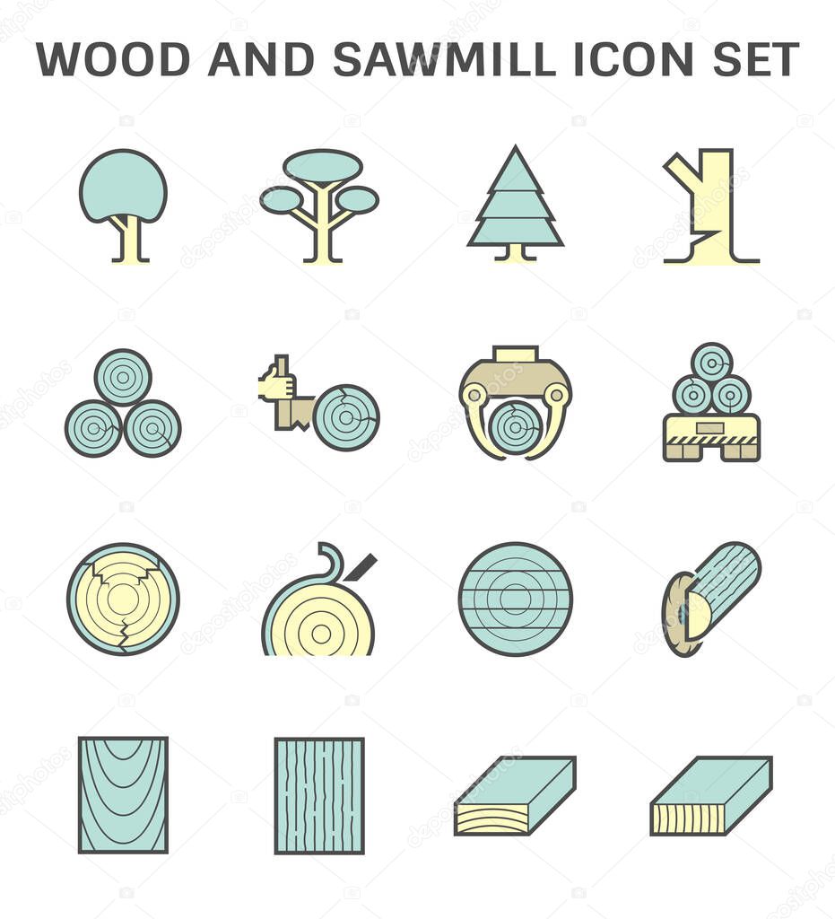 Wood and sawmill industry vector icon set design.