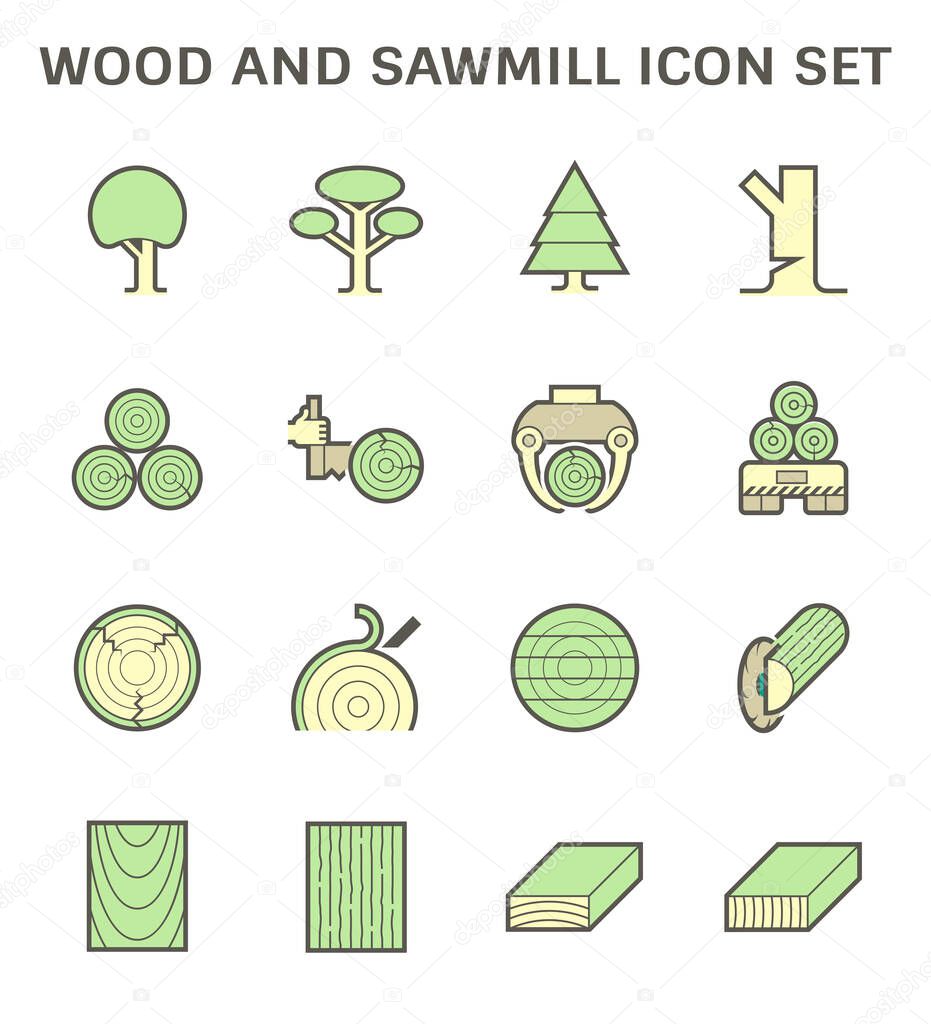 Wood and sawmill industry vector icon set design.