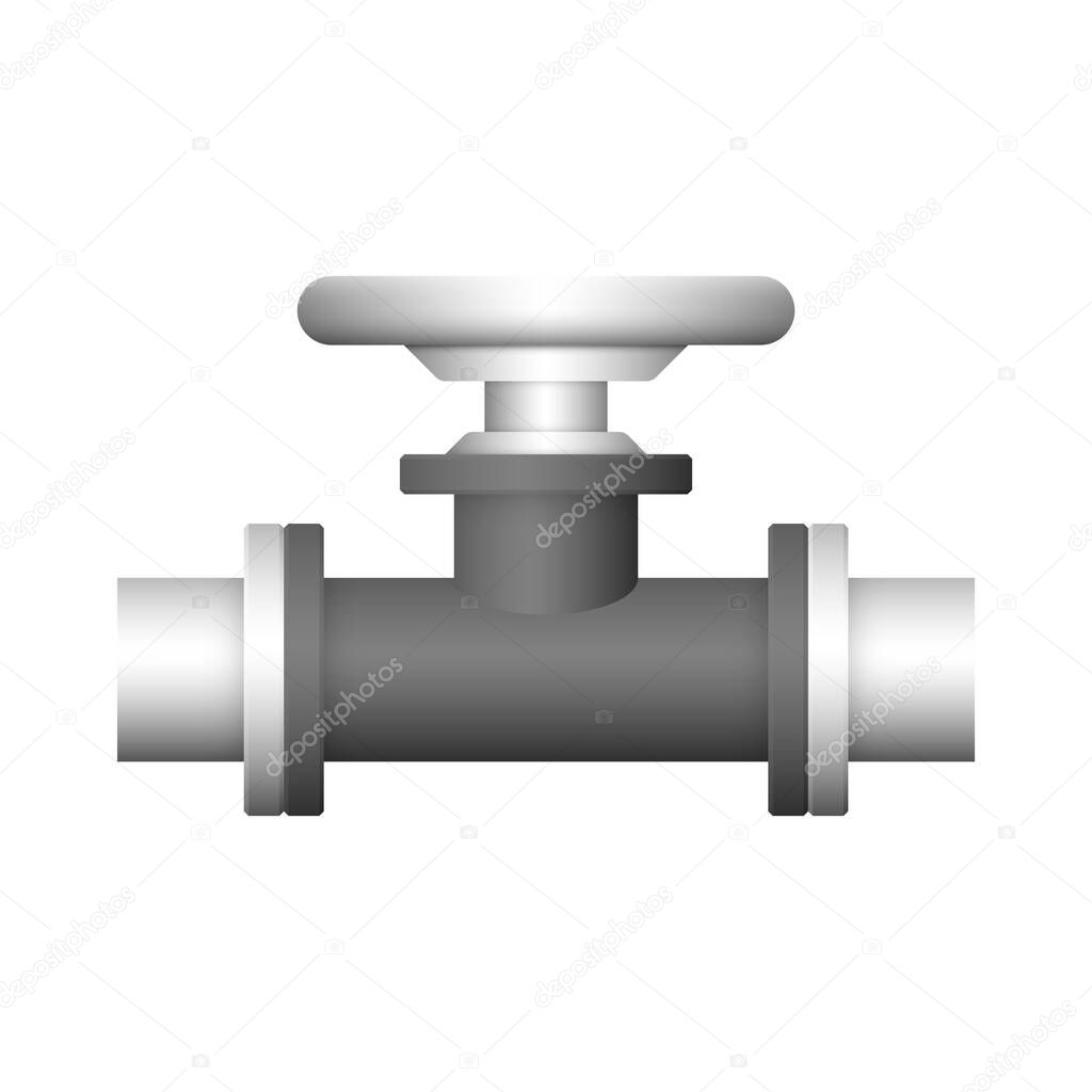 Steel pipe connector and valve icon design isolated on white bakcground.