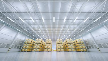 Rafta 3D depo binası ve kutu paketleme.