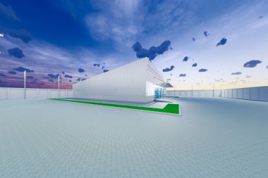 Endüstriyel arka plan için 3D depo ve deklanşör kapısı.