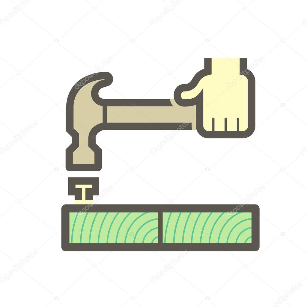 Wood floor construction and hammer vector icon design.