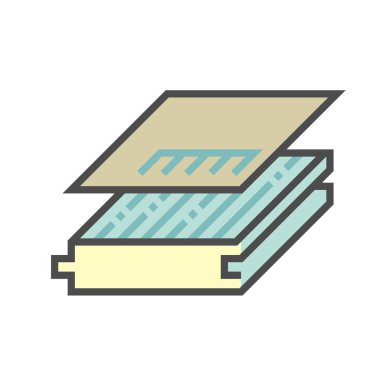 Beyaz arkaplanda ahşap zemin ve malzeme vektör simgesi tasarımı.