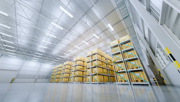 Rendering Warehouse Building Box Packaging Shelf — Stock Photo, Image