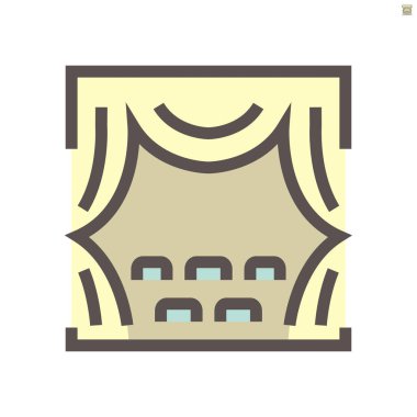 Tiyatro ve perde vektör ikonu tasarımı, 48x48 piksel mükemmel ve düzenlenebilir vuruş.