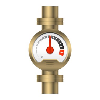 Basınç göstergesi tasarımı ve beyaz arkaplanda izole edilmiş çelik boru.